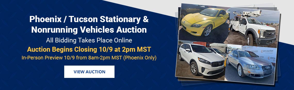 Phoenix & Tucson Stationary & Nonrunning Vehicles Auction Begins Closing Friday, October 9th