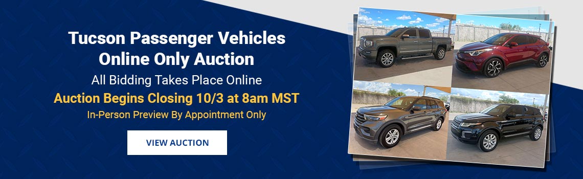 Tucson Passenger Vehicles Auction Begins Closing Saturday, October 3rd
