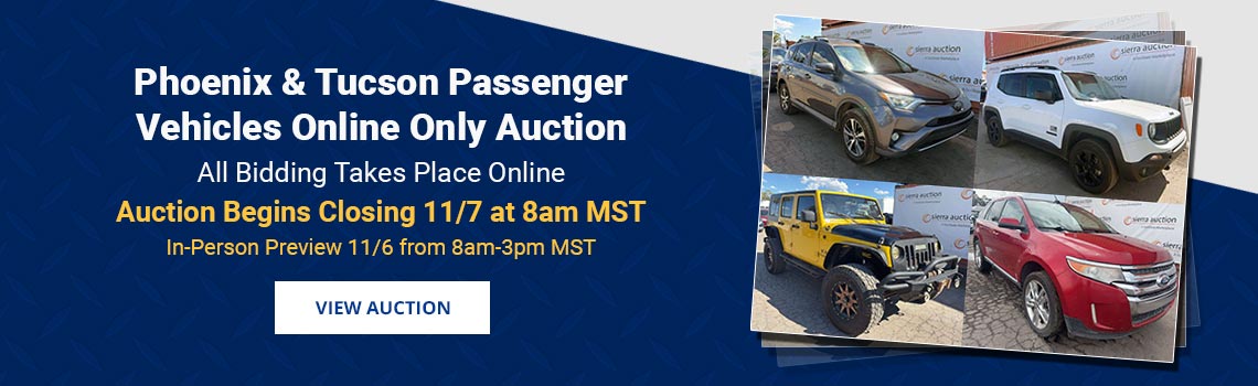 Phoenix and Tucson Passenger Vehicles Auction Begins Closing Saturday, November 7th