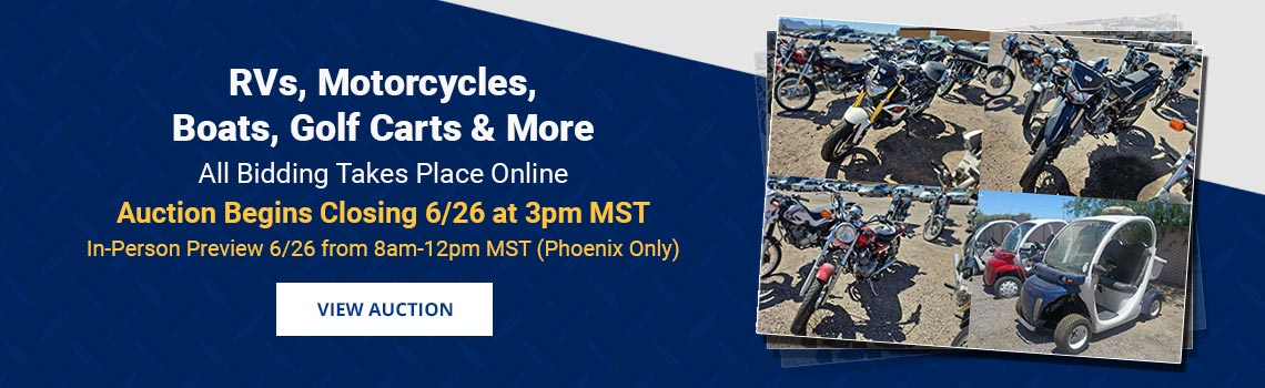Motorcycles, RVs, Boats, Carts & Specialty Vehicles Auction Closing Friday, June 26th