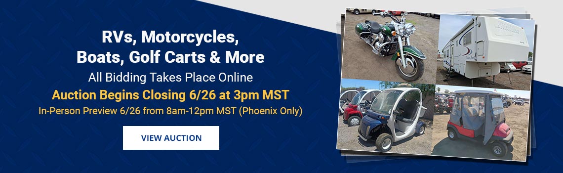 Motorcycles, RVs, Boats, Carts & Specialty Vehicles Auction Closing Friday, June 26th