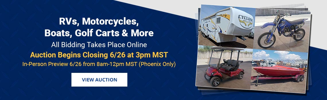 Motorcycles, RVs, Boats, Carts & Specialty Vehicles Auction Closing Friday, June 26th