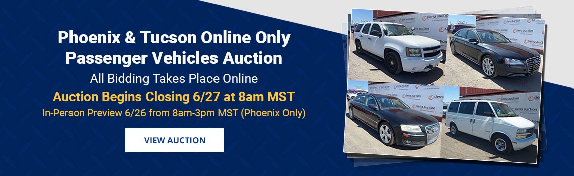 Phoenix & Tucson Arizona Passenger Vehicles Auction Closing Saturday, June 27th
