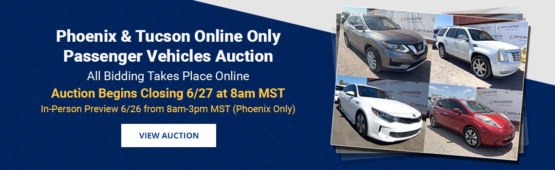 Phoenix & Tucson Arizona Passenger Vehicles Auction Closing Saturday, June 27th
