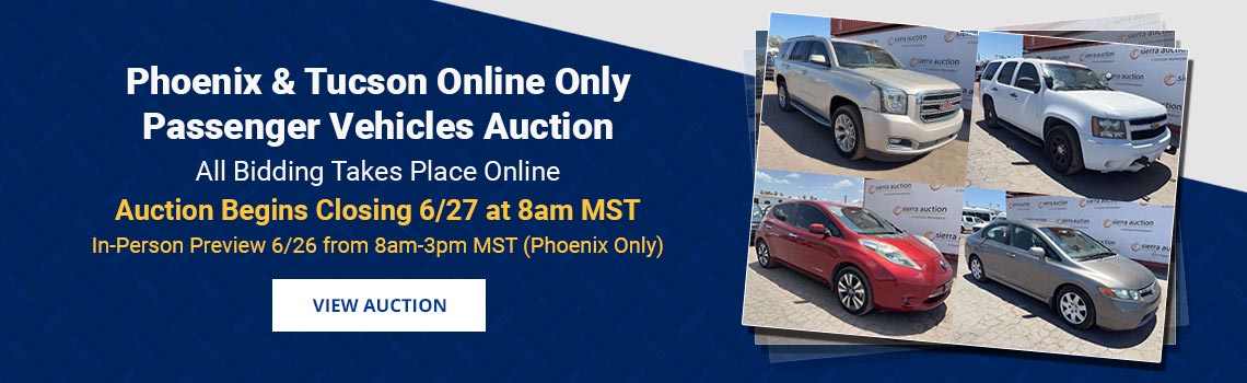 Phoenix & Tucson Arizona Passenger Vehicles Auction Closing Saturday, June 27th