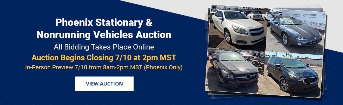 Phoenix Nonrunning and Stationary Vehicles Auction Begins Closing Friday, July 10th at 2pm MST