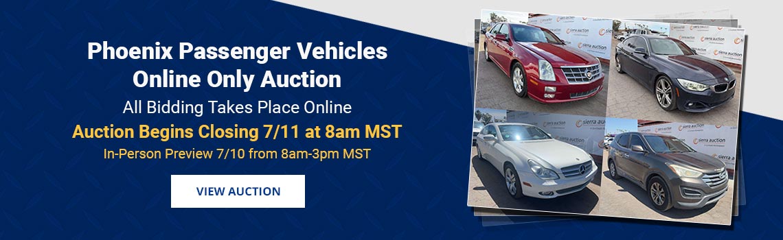 Phoenix Passenger Vehicles Auto Auction Begins Closing Saturday, July 11th at 8am MST