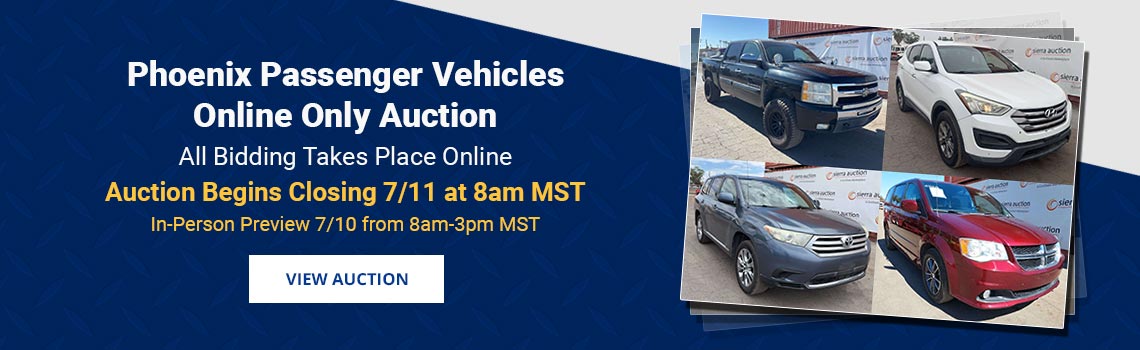 Phoenix Passenger Vehicles Auto Auction Begins Closing Saturday, July 11th at 8am MST