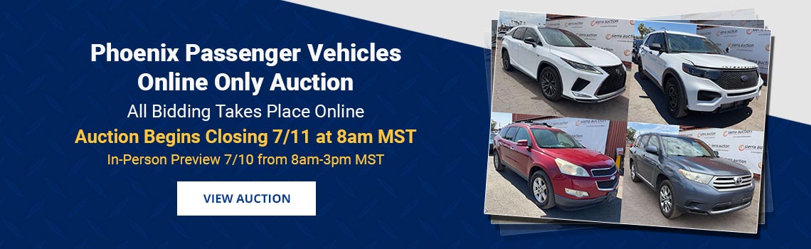 Phoenix Passenger Vehicles Auto Auction Begins Closing Saturday, July 11th at 8am MST