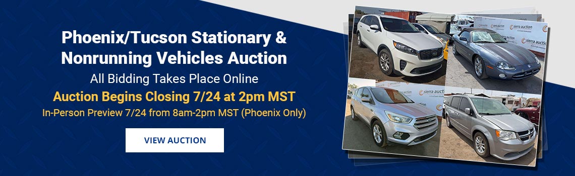 Phoenix and Tucson Nonrunning and Stationary Vehicles Auction Begins Closing Friday, July 24th at 2pm MST