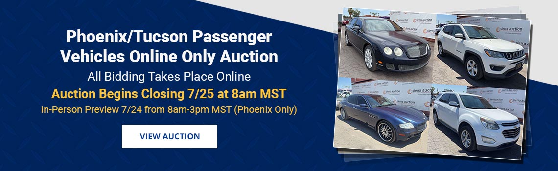Phoenix & Tucson Arizona Passenger Vehicles Auction Closing Saturday, July 25th