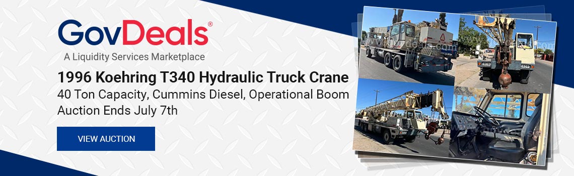 1996 Koehring T340 Hydraulic Truck Crane - 40 Ton Capacity - Cummins Diesel - Operational Boom