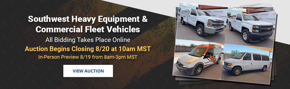 Southwest Heavy Equipment & Fleet Vehicles Auction Begins Closing Thursday, August 20th