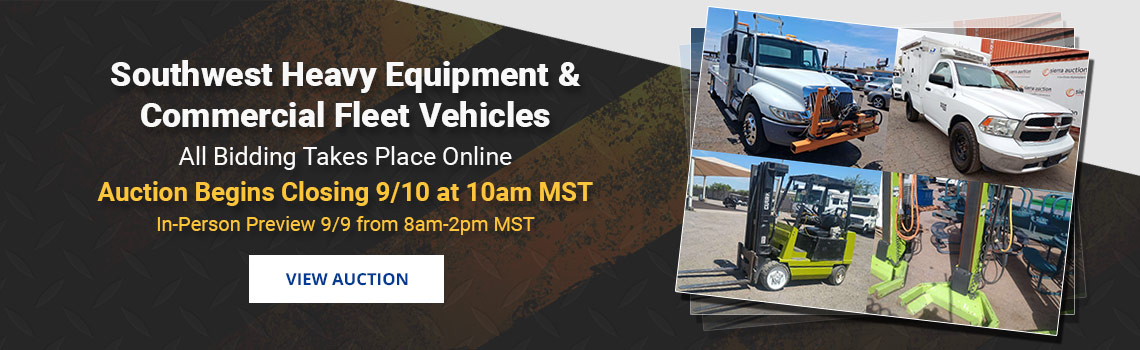 Southwest Heavy Equipment and Fleet Vehicles Auction Begins Closing Thursday, September 10th