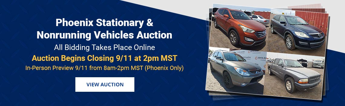 Phoenix Stationary & Nonrunning Vehicles Auction Begins Closing Friday, September 11th