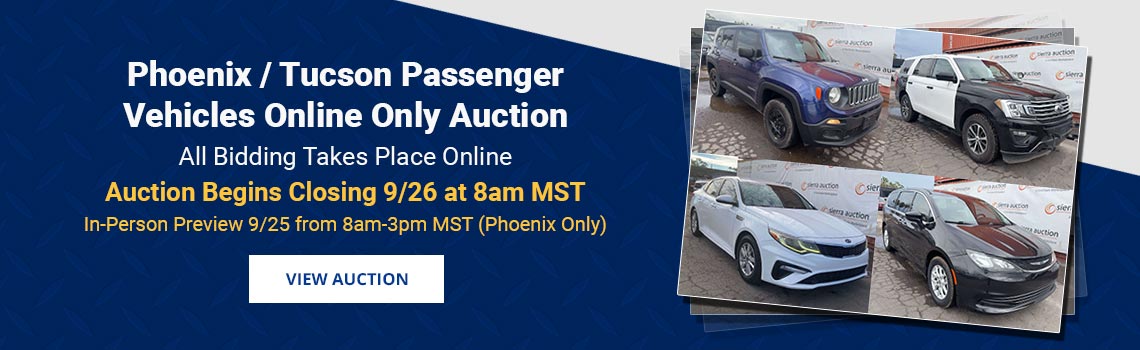 Phoenix & Tucson Passenger Vehicles Auction Begins Closing Saturday, September 26th