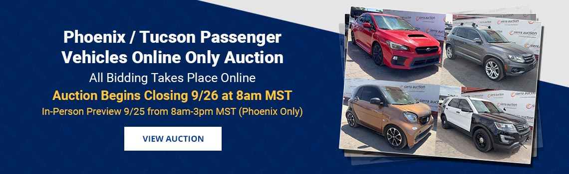 Phoenix & Tucson Passenger Vehicles Auction Begins Closing Saturday, September 26th