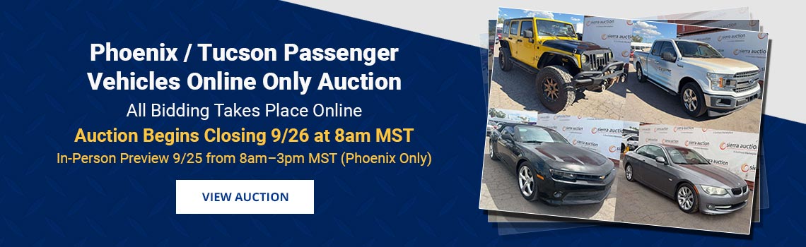 Phoenix & Tucson Passenger Vehicles Auction Begins Closing Saturday, September 26th